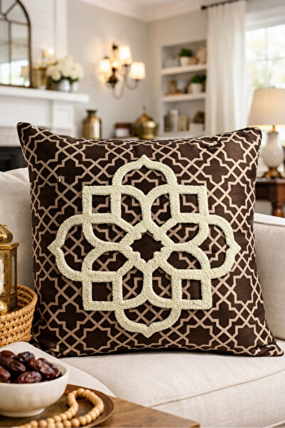 Pilloveland Punch Embroidered Cushion Cover - 43*43 cm - Brown Motif - Ramada...