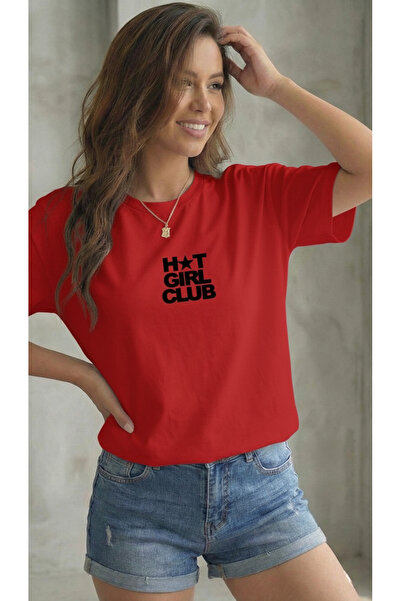 BUWOM تي شيرت نسائي من Hot Girl Club مطبوع برقبة دائرية