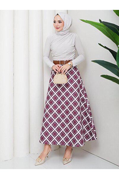 Wual giyim Plaid Patterned Puff Scuba Skirt