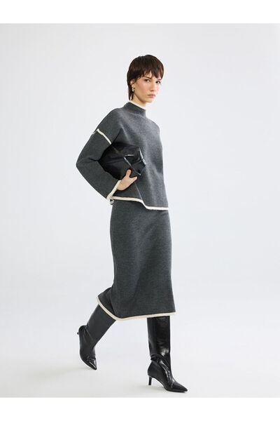 LC Waikiki Anthracite Elastic Waist Slit Knitwear Pencil Skirt