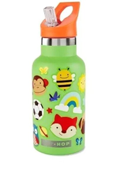 Skip Hop Boy's Spark Style Stainless Steel Water Bottle with Sticker Green