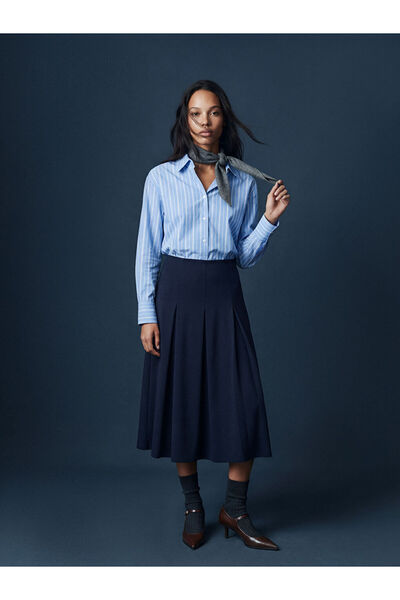 LC Waikiki Navy Blue Zippered Pleated Skirt