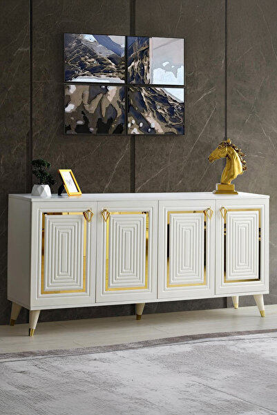 Eymense Santos 4 Kapaklı Altın Detaylı Yemek Odası Konsol