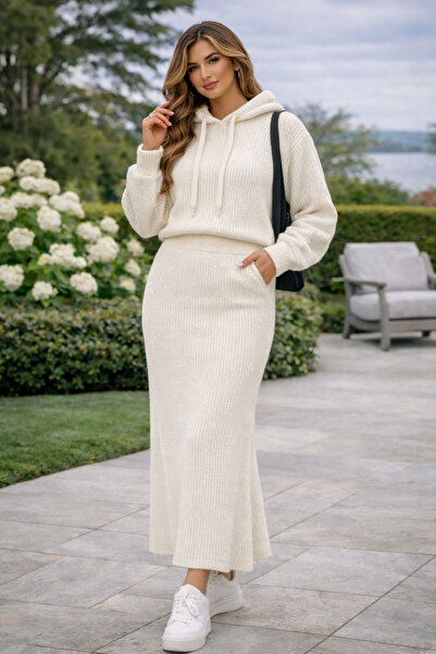 DOQU MILANO KAPÜŞÖNLÜ KADIN TRİKO FİTİLLİ ELBİSE