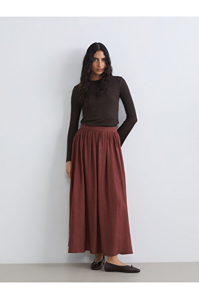 LC Waikiki Rmz Gi̇yi̇m Farkiyla Embroidered Flared Skirt with Waist Cord