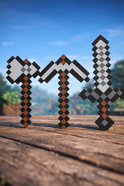 PrintaBox Minecraft Tasarımlı 3’lü Oyun Seti – Balta Kazma Kılıç