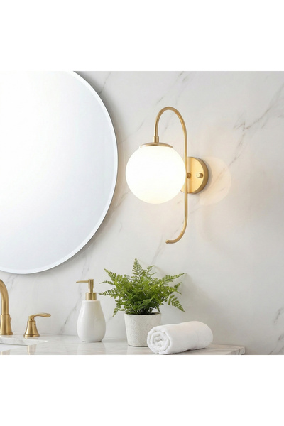 MOİRA Modern Gold Sconce White Glass Globe E14Duy,Decorative Bedside Hallway ...