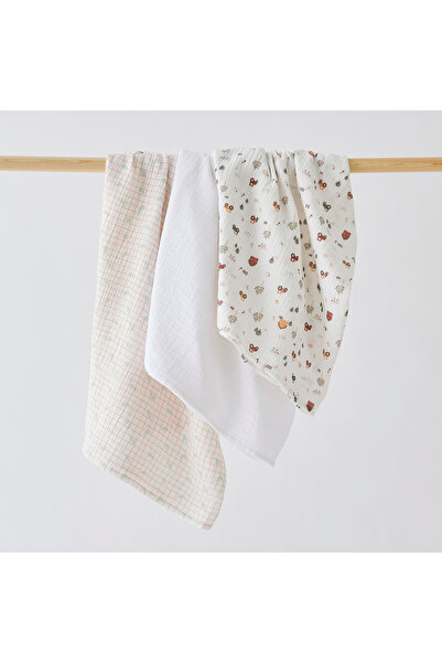 Juniors Farmyard Print 3-Piece Muslin Swaddle Blanket Set - 100x100 cm