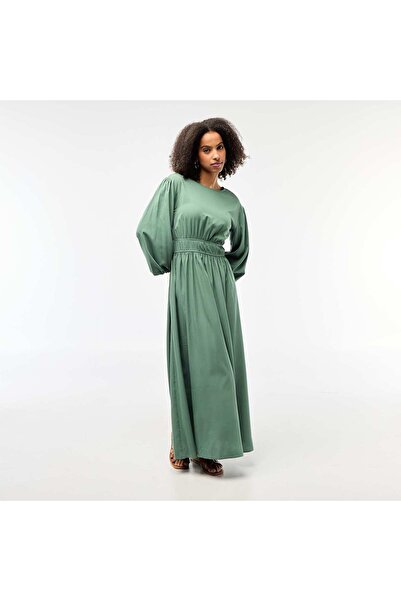 KIABI Satin Balloon Sleeve Maxi Dress GREEN