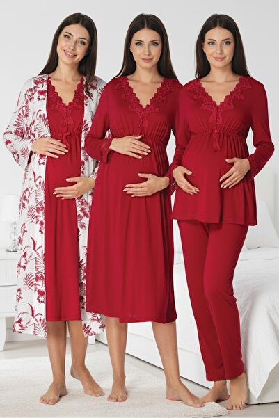 BLACKMORE Women's Cherry Blossom Patterned Cotton Maternity Nightgown and Dre...
