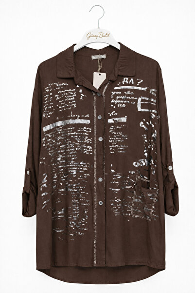 günay boutıque Brown Text Printed Comfortable Fit Shirt