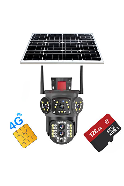 Empionics Cameră solară 4G cu triplu obiectiv și card de 128 GB, zoom 10X, Fu...