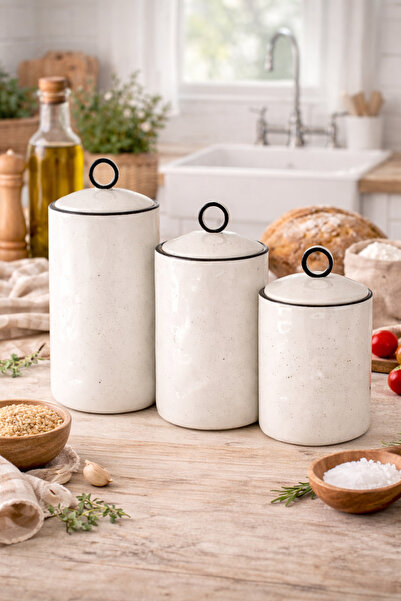 welcomein Porselen 3’lü Baharat Kavanozu Seti – Kapaklı, 3 Farklı Boy, Minima...