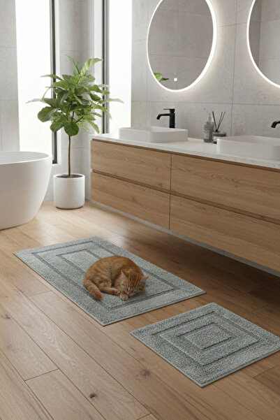 Chilai Home Chaukor Gri 2'li Set Cotton Banyo Halısı