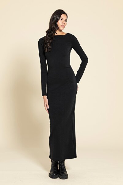 FOR YOU MODA Langes schwarzes Kleid aus Cupra-Gewebe