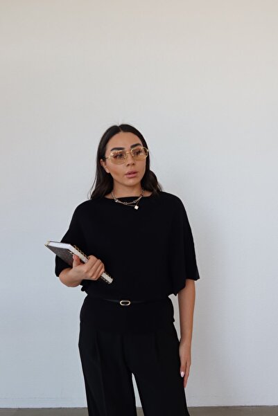 Özge Özgenç Batwing Sleeve Knit Sweater with Belt Detail