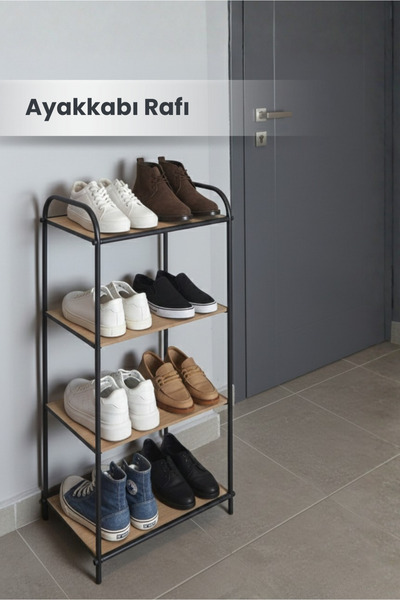 Orvila 4 Katlı Siyah Ahşap Ayakkabılık Rafı 4 Bölmeli Ayakkabılık Düzenleyici