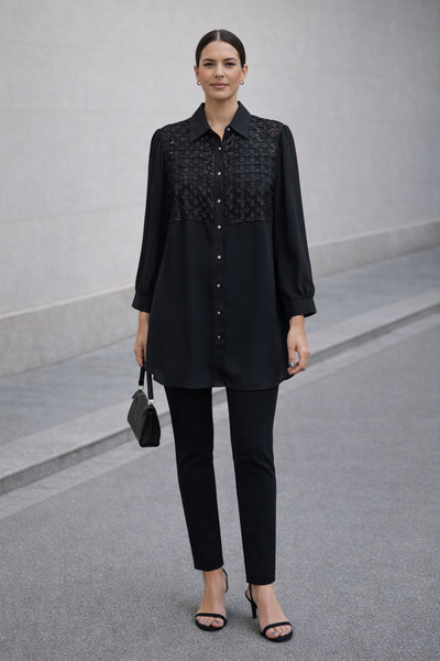 Ekol Tulle and Leather Detailed Blouse