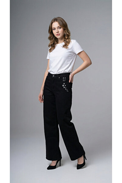 ENZİM JEANS Women's High Waist 100% Cotton Wide Leg Baggy Jean Comfort Fit