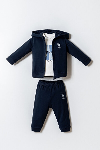 U.S. Polo Assn. طقم أطفال أولاد من 3 قطع باللون الأزرق الداكن