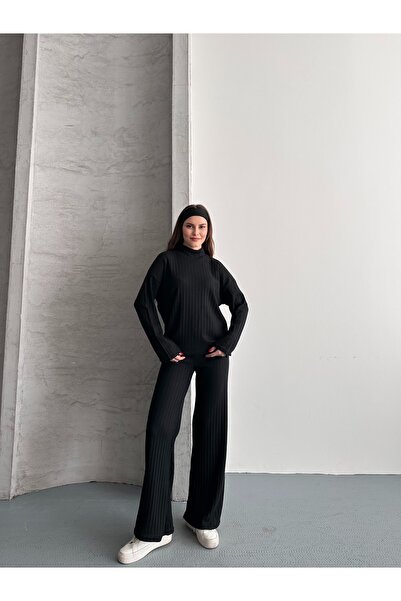 eyyebelle Women's Turtleneck Fleece-Lined Interlock Double Suit