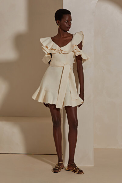 Dahlia Bianca Rafaelly Keten Elbise