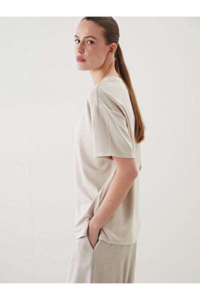 LC Waikiki رمادي طاقم الرقبة المرأة تي شيرت