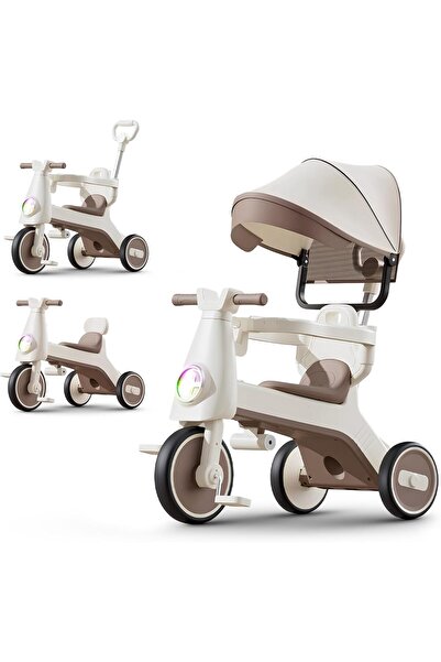 BAYBEE دراجة ثلاثية العجلات 3 في 1 للأطفال مزودة بمقبض للوالدين، ومظلة، وإضاء...