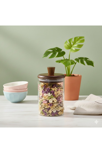 Edenza 330 ml Borosilicate Glass Jar with Wooden Lid |   Spice, Coffee and St...