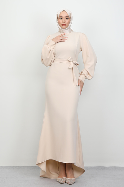 Lamia Giyim Lavin Krep Elbise Bej