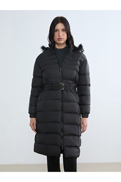 LC Waikiki Mixed Fur Hooded Quilted Women's Puffer Coat