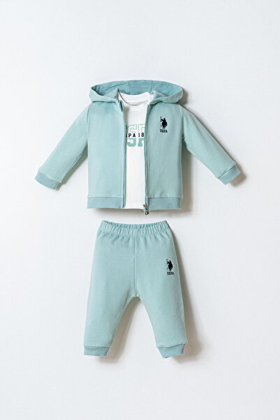U.S. Polo Assn. طقم ملابس أطفال أولاد أخضر مكون من 3 قطع