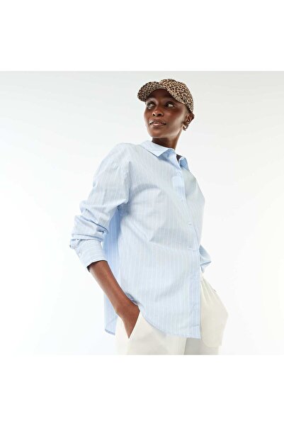 KIABI قميص بوبلين أزرق بأكمام طويلة