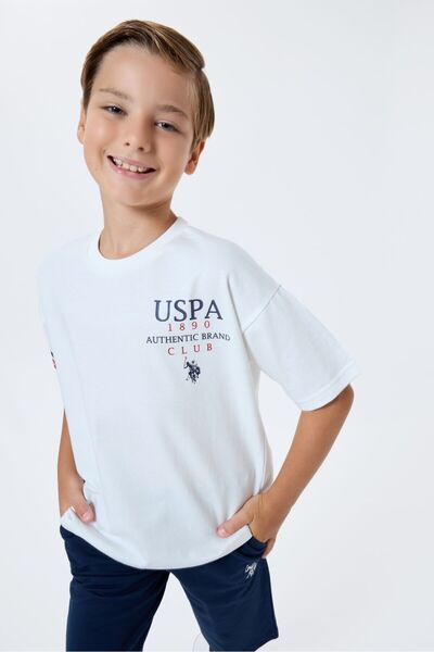 U.S. Polo Assn. Boy's Crew Neck Embroidered Summer Regular Fit White Bermuda Set Us2401-C-V1