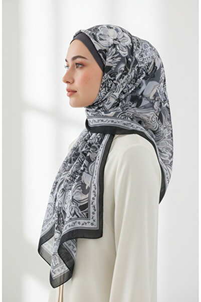 sefamerve Cotton Patterned Cocoon Shawl 70327-06 Black Gray