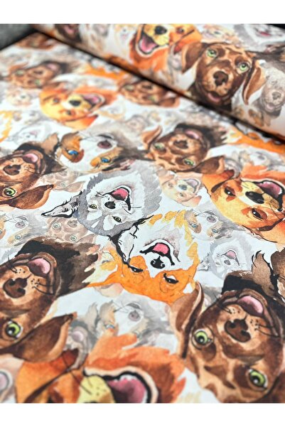 EDA HOME TEKSTİL Tatlı Köpek Desenli Duck Bezi Keten Kumaş 1 Metre (100X180 cm)