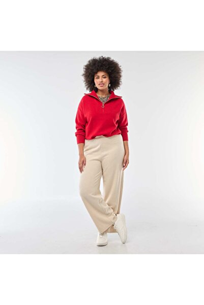 KIABI بنطال مريح حياكة مضلعة بيج