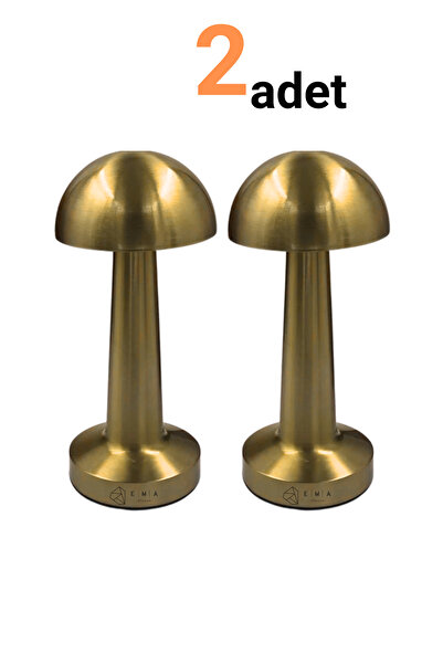 Ema Dükkan 2 ADET Gold Mantar Masa Lambası Şarjlı Dokunmatik Dimlenebilir 3 I...