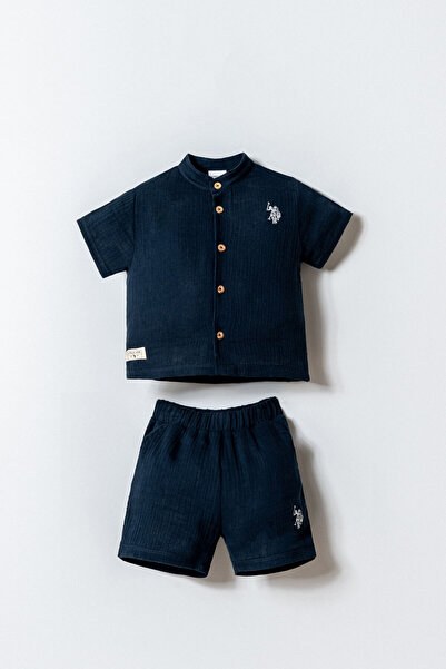 U.S. Polo Assn. طقم شورت للأطفال الذكور باللون الأزرق الداكن