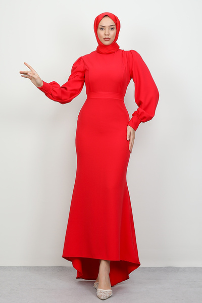 Lamia Giyim Lavin Krep Elbise Kırmızı