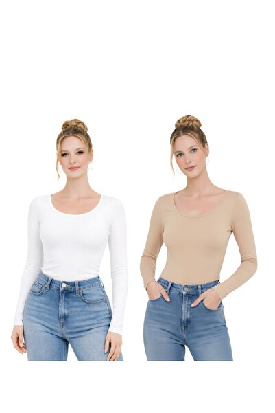 MODARENGİN بلوزة نسائية بأكمام طويلة وياقة راقصة الباليه - تصميم أنيق للاستخد...