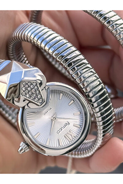Ferrucci Round Head Snake Model, White Color Dial Silver Steel Band Bracelet ...