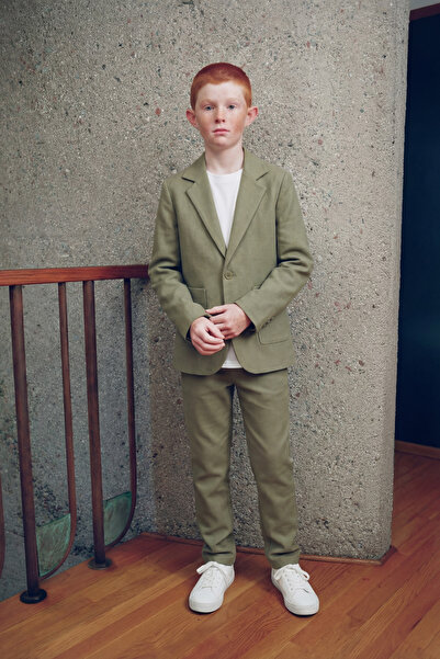 Magu Комплект памучен каки блейзър за момчета – включва сако, панталони и тен...