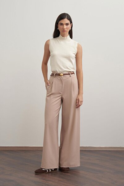 ALLDAY Beige Pleated Polyviscon Pants