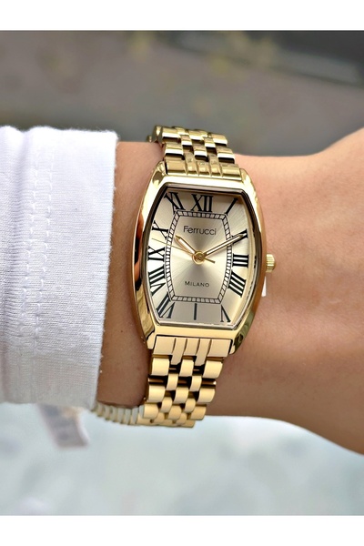 Ferrucci Special Design 24 Months Warranty Steel Band Gold Color Women Wrist Watch Frc2031Mr