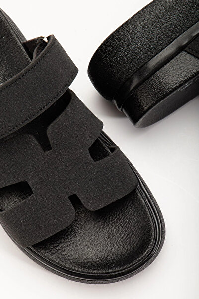 Genel Markalar 24422-HERMES Siyah Dolgu Topuk Kadın Sandalet