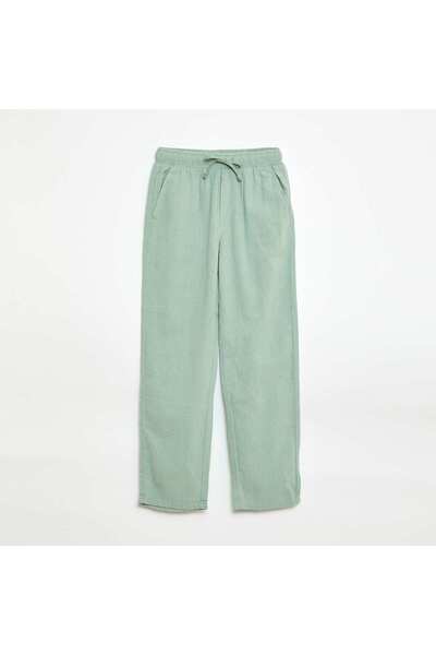KIABI Regular Fit Linen Blend Trousers GREEN