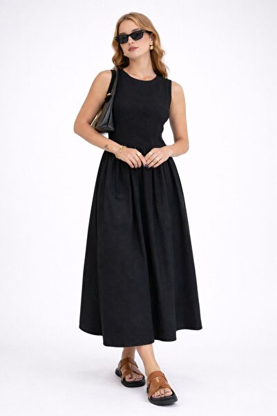 MG GİYİM STORE Women's Black Sleeveless Long Dress