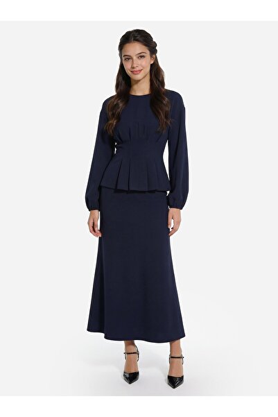 Refka Pile Detailed Tunic & Skirt Set - Navy Blue -