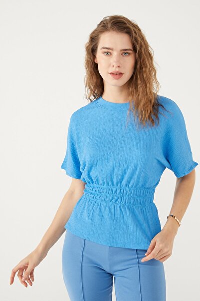 PAULMARK TEXTURED BLOUSE WITH ELASTIC WAIST